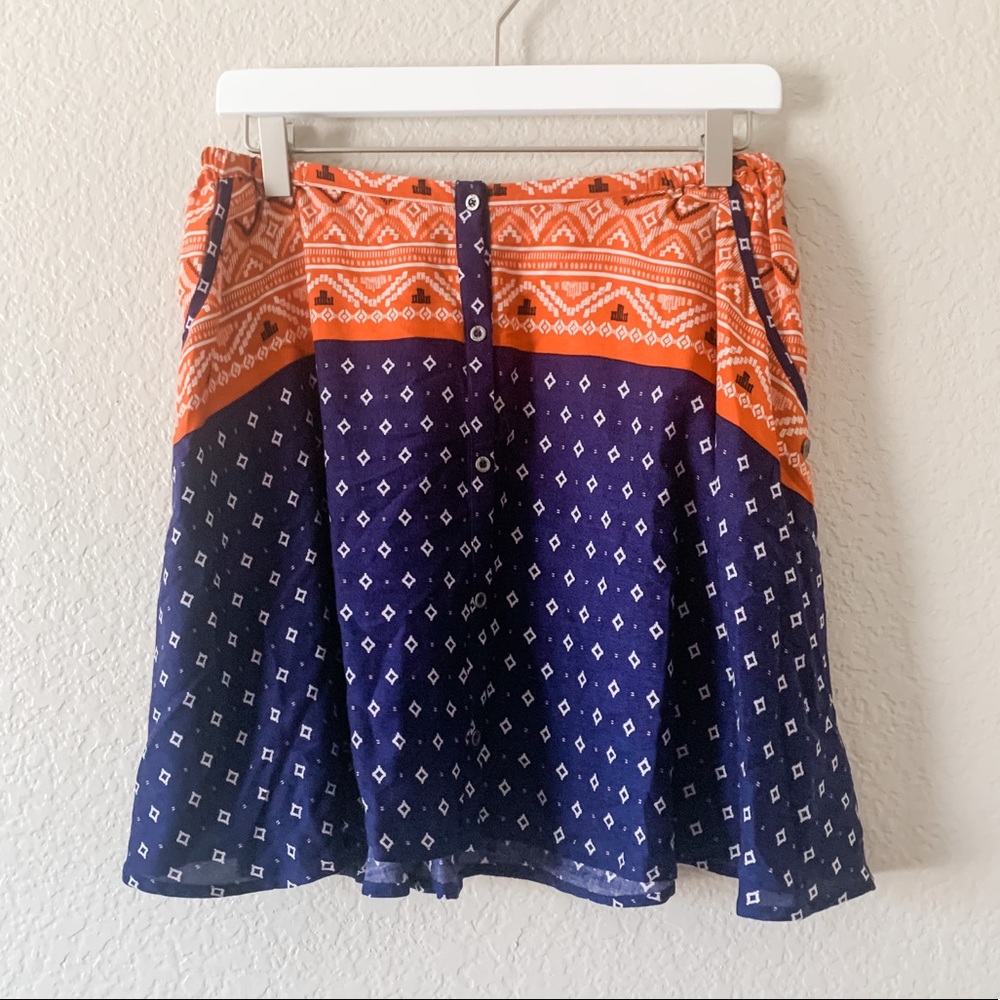 NWT! Roxy Cosmia Blue Orange Button Up Skirt, M